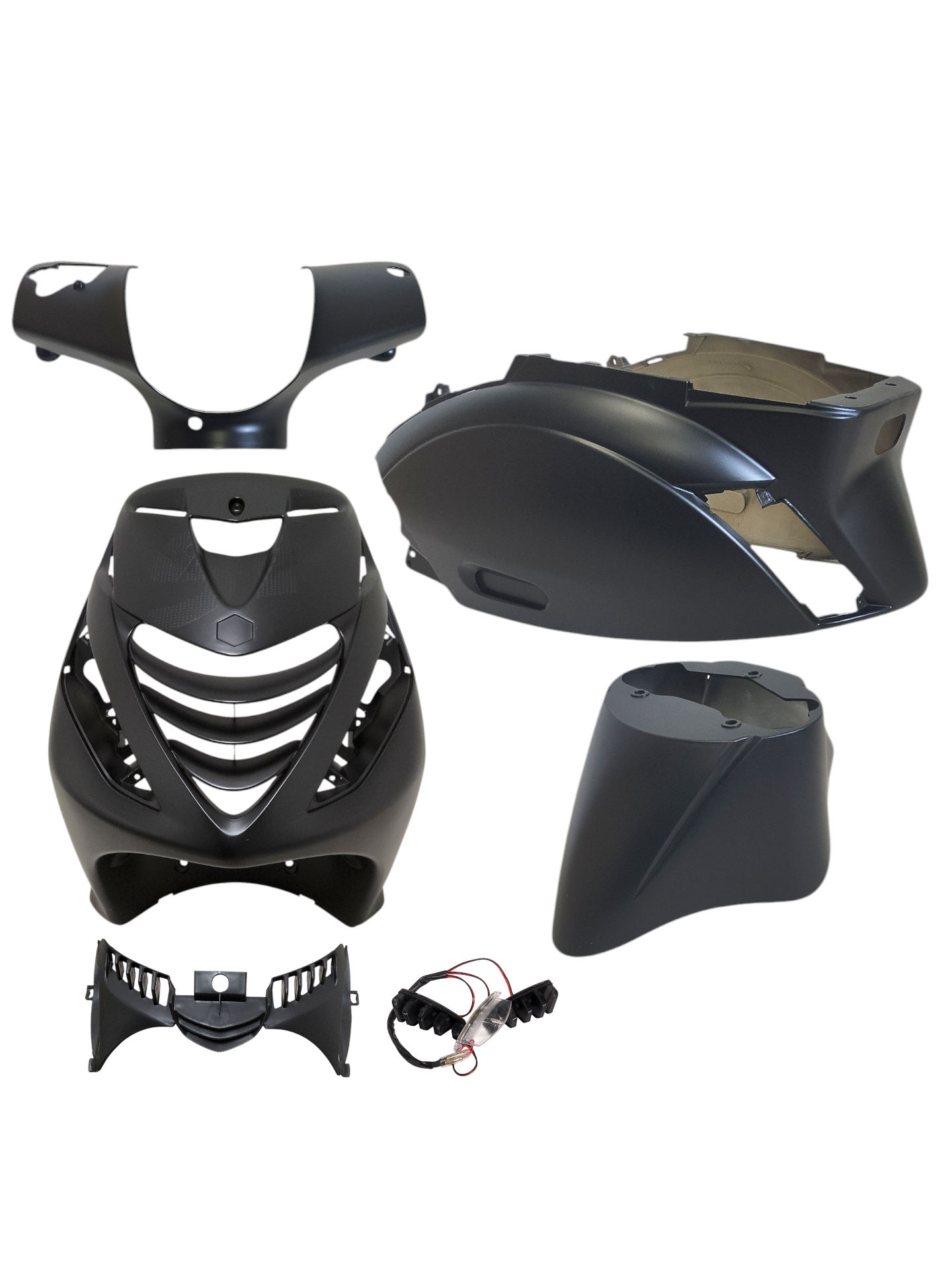 Power1 SP Kappenset 6-delig Mat Zwart + LED Piaggio Zip 100 / 125 / Zip 2000