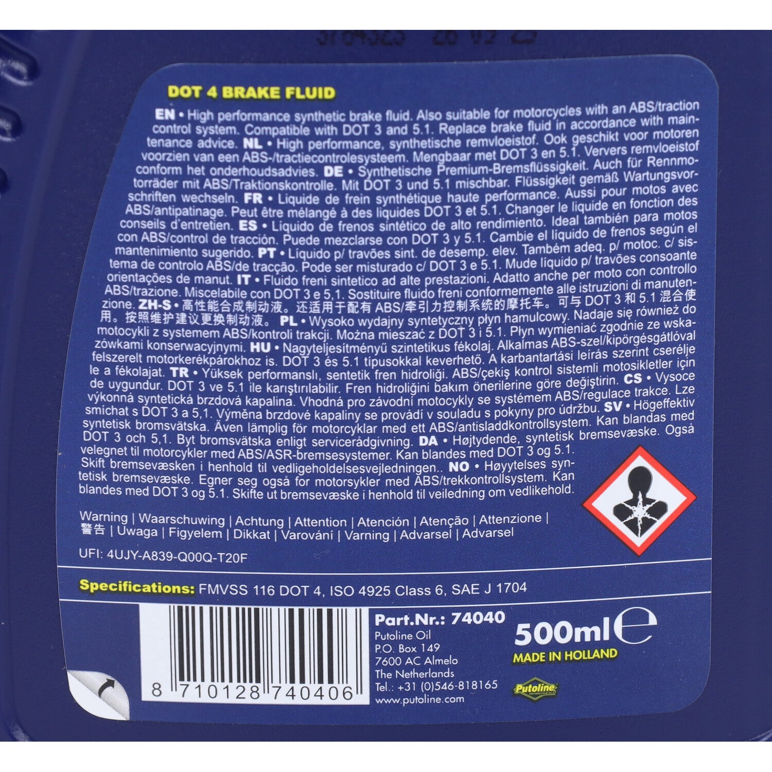 Putoline DOT 4 Remvloeistof 500ml