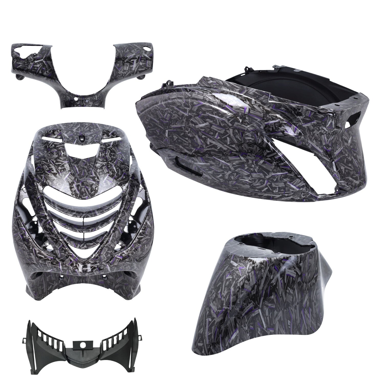 Kappenset DMP Model SP EVO-1 Forged Flakes Zwart/Zilver/Paars Glans 5-delig Piaggio Zip 100/125 / Zip2000