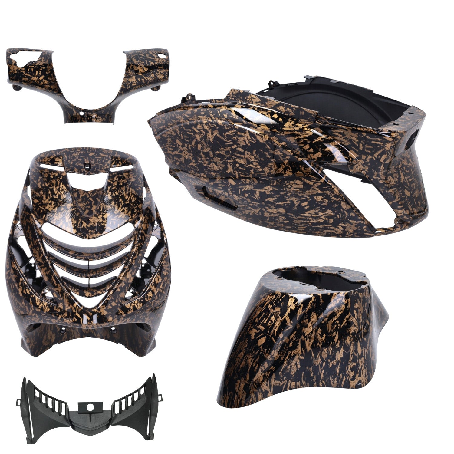 Kappenset DMP Model SP EVO-1 Forged Flakes Zwart/Goud Glans 5-delig Piaggio Zip 100/125 / Zip2000