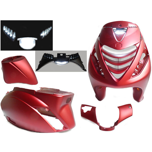 Power1 SP Kappenset 6-delig Mat Rood + LED Piaggio Zip 100 / 125 / Zip 2000