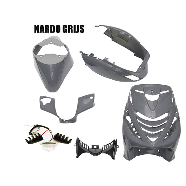 Power1 SP Kappenset 6-delig Nardo Grijs Glans + LED Piaggio Zip 100 / 125 / Zip 2000