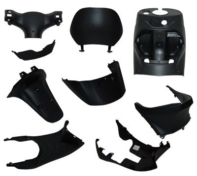 Binnenkapset / Plaatwerkset Binnenzijde Compleet Zwart 9-delig Piaggio Zip 50 / 100 / 125 / Zip 2000